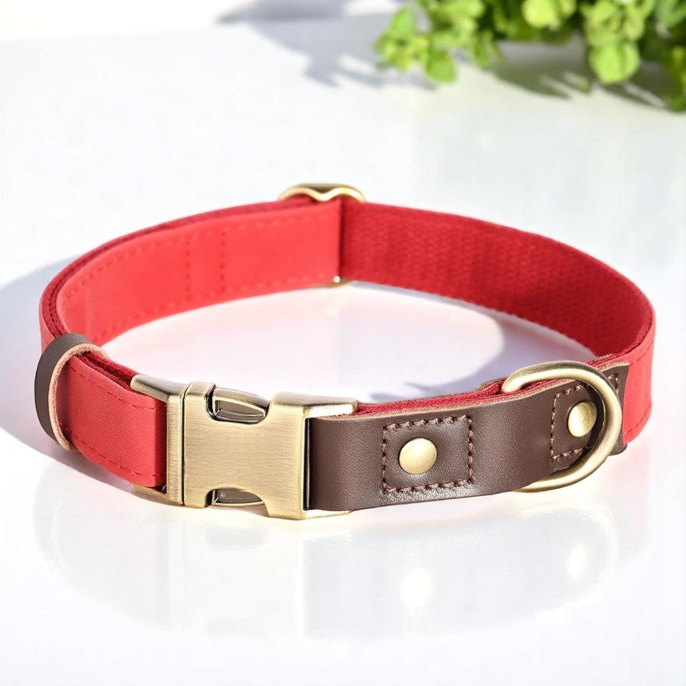 Collar de Cuero PU con Nylon para Perro Rojo- Estilo a tu Mejor Amigo