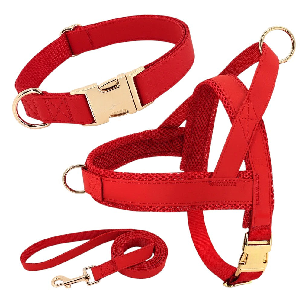 Conjunto Rojo de Árnes, Correa y Collar de Nylon y Cuero para Perros
