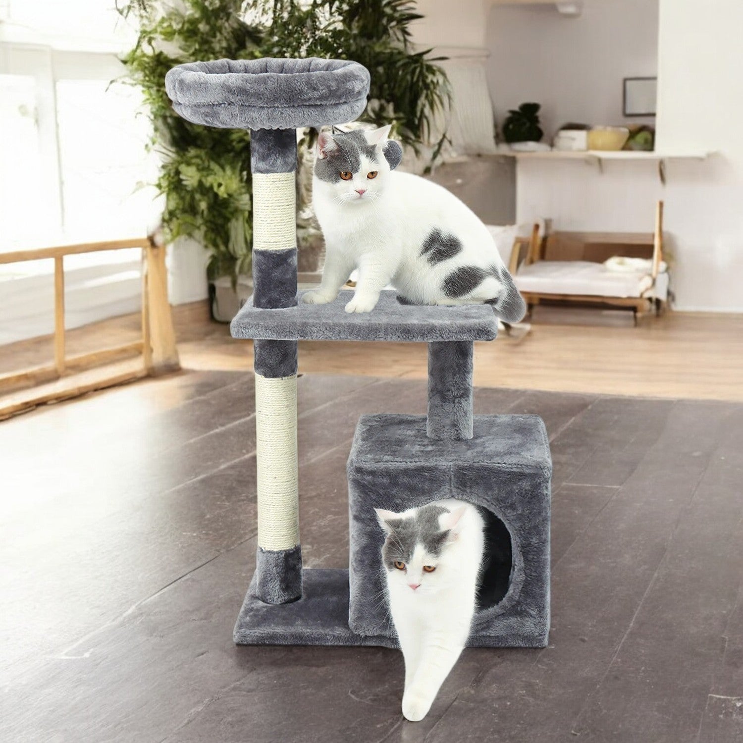 Rascador para Gato 3 Niveles de Gris con Hamaca