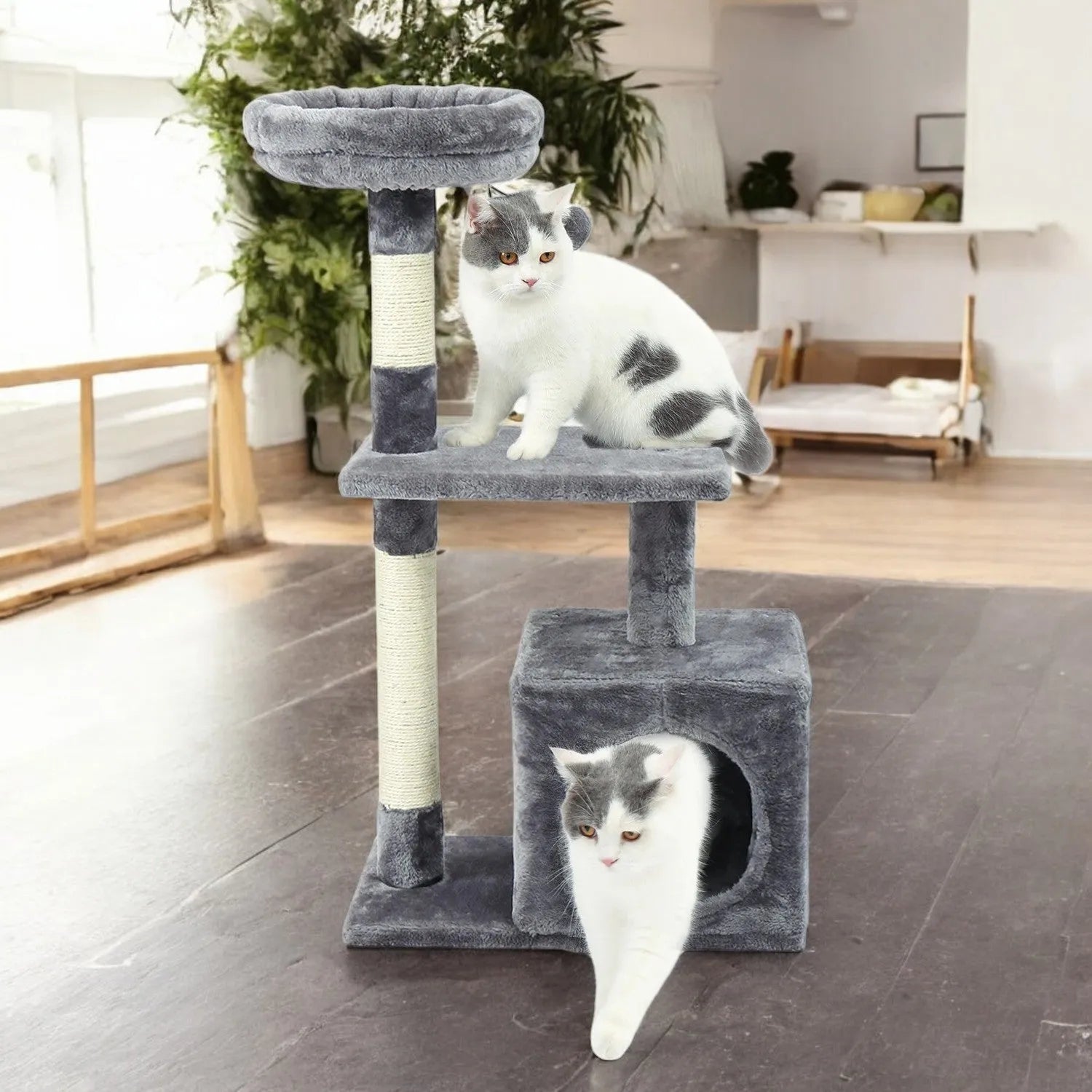 Rascador para Gato 3 Niveles de Gris con Hamaca