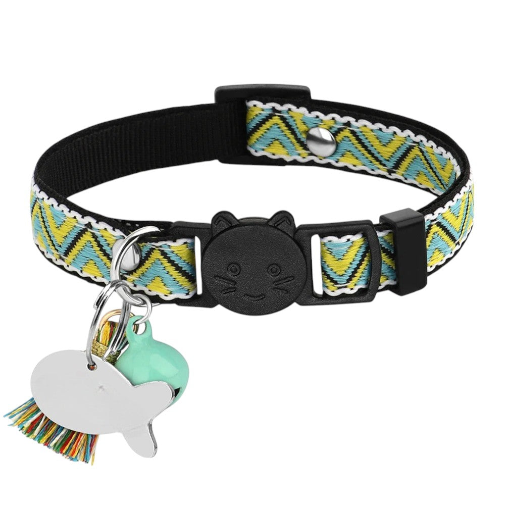 Collar Amarillo-Aqua para Gatos y Perros Pequeños Bordado