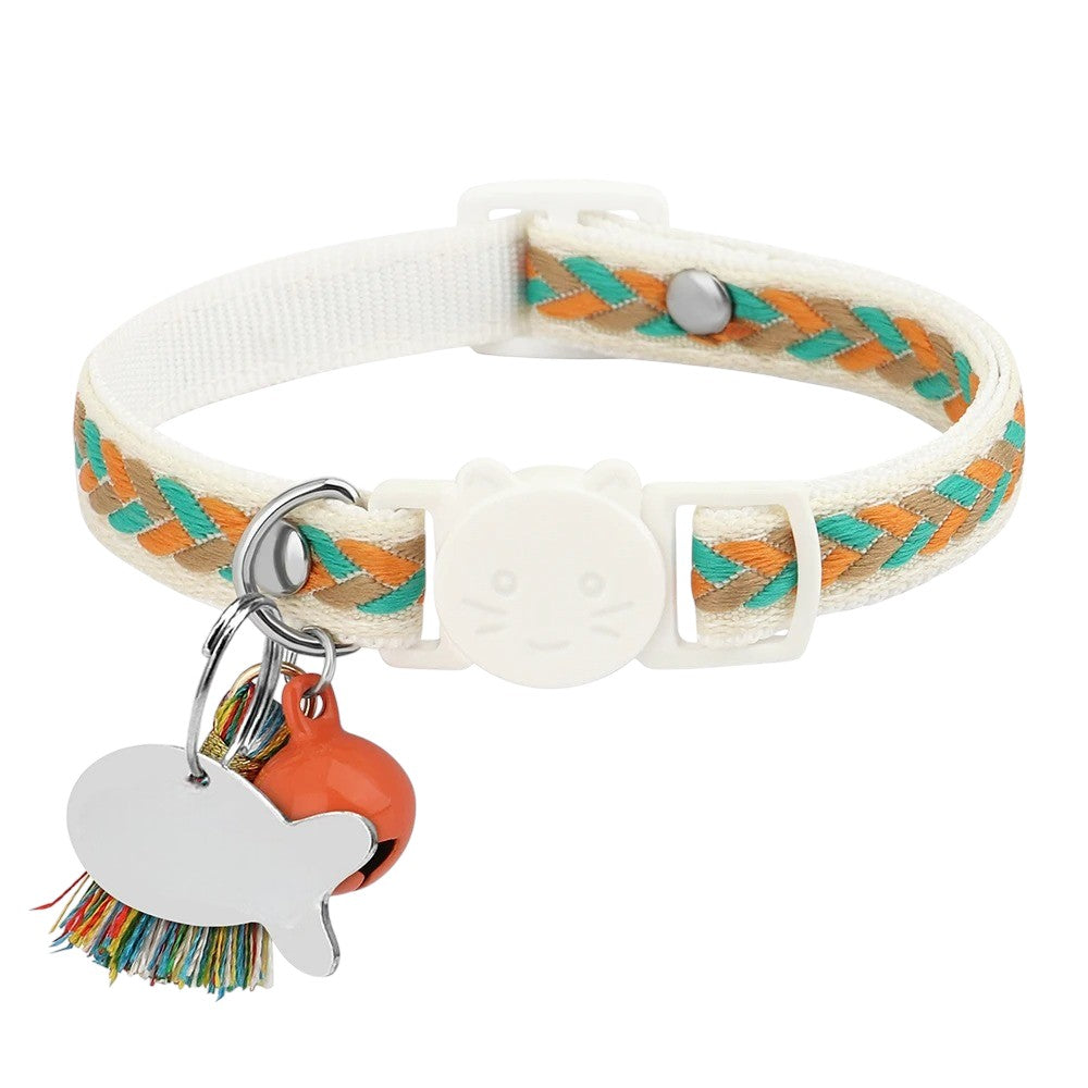 Collar Blanco Ajustable para Gatos y Perros Pequeños Estilo Perú