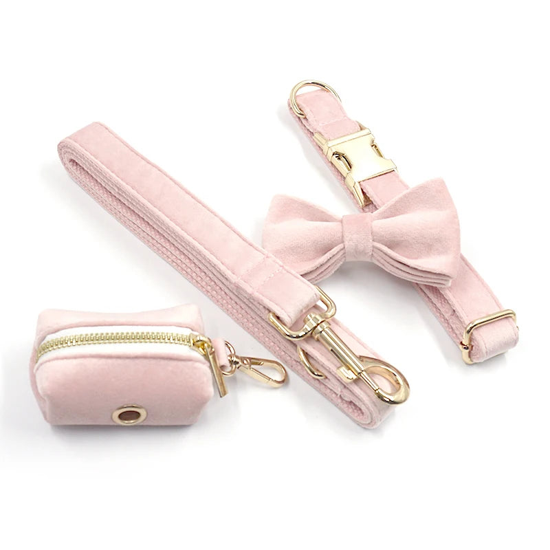 Set de Arnés y Collar de Terciopelo Rosa Personalizable