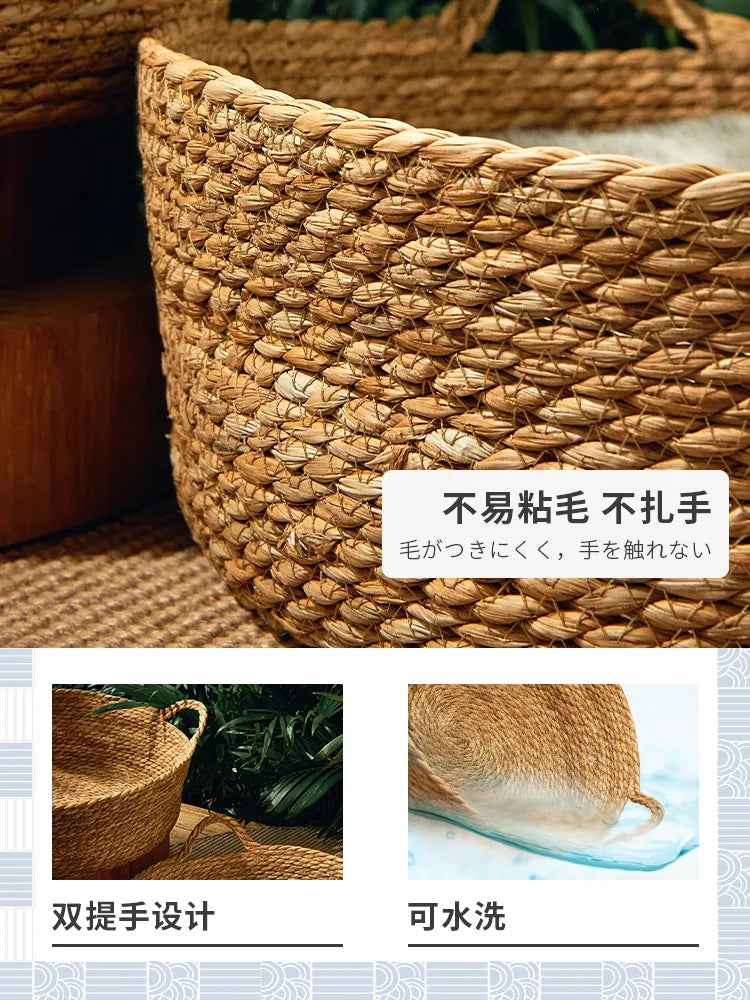 Cama para gatos natural de rafia tejida a mano