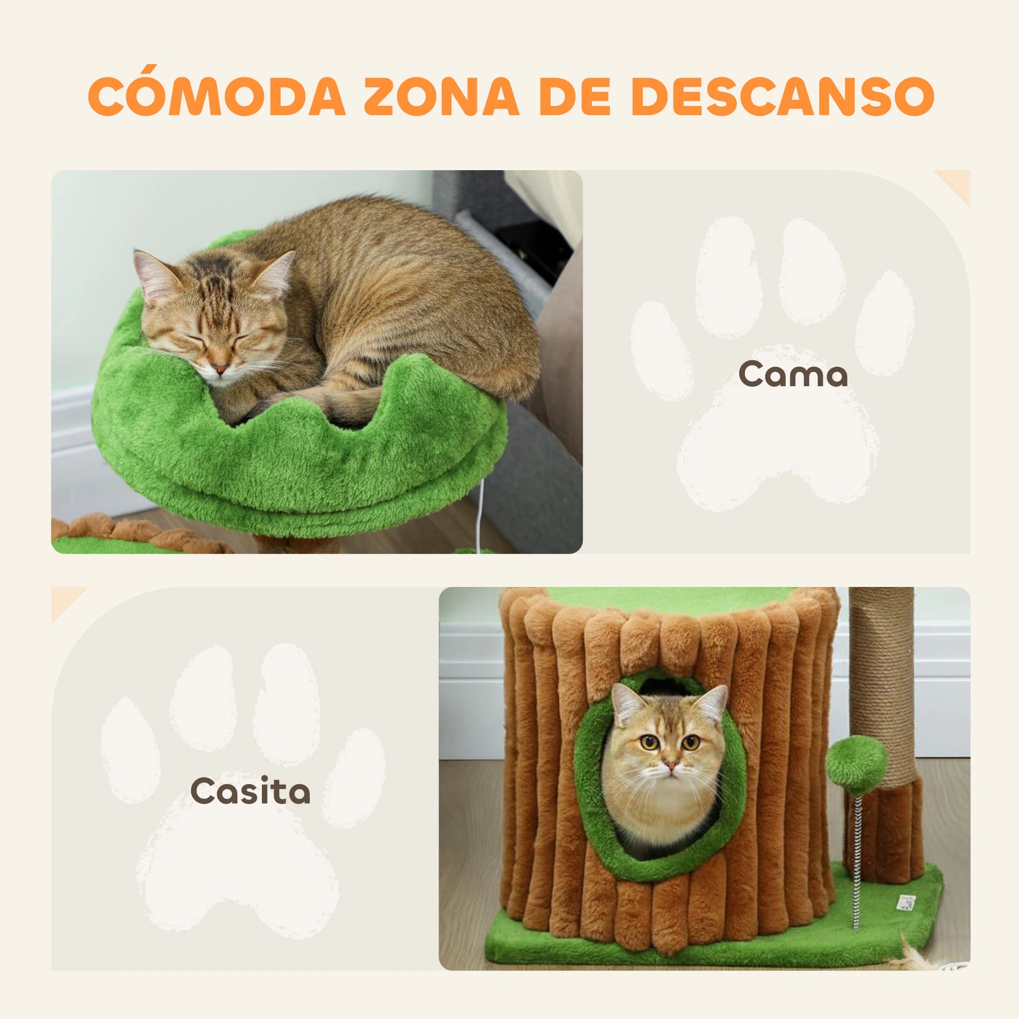 Rascador Árbol para Gatos con Casita y Cama Acolchada 53 cm