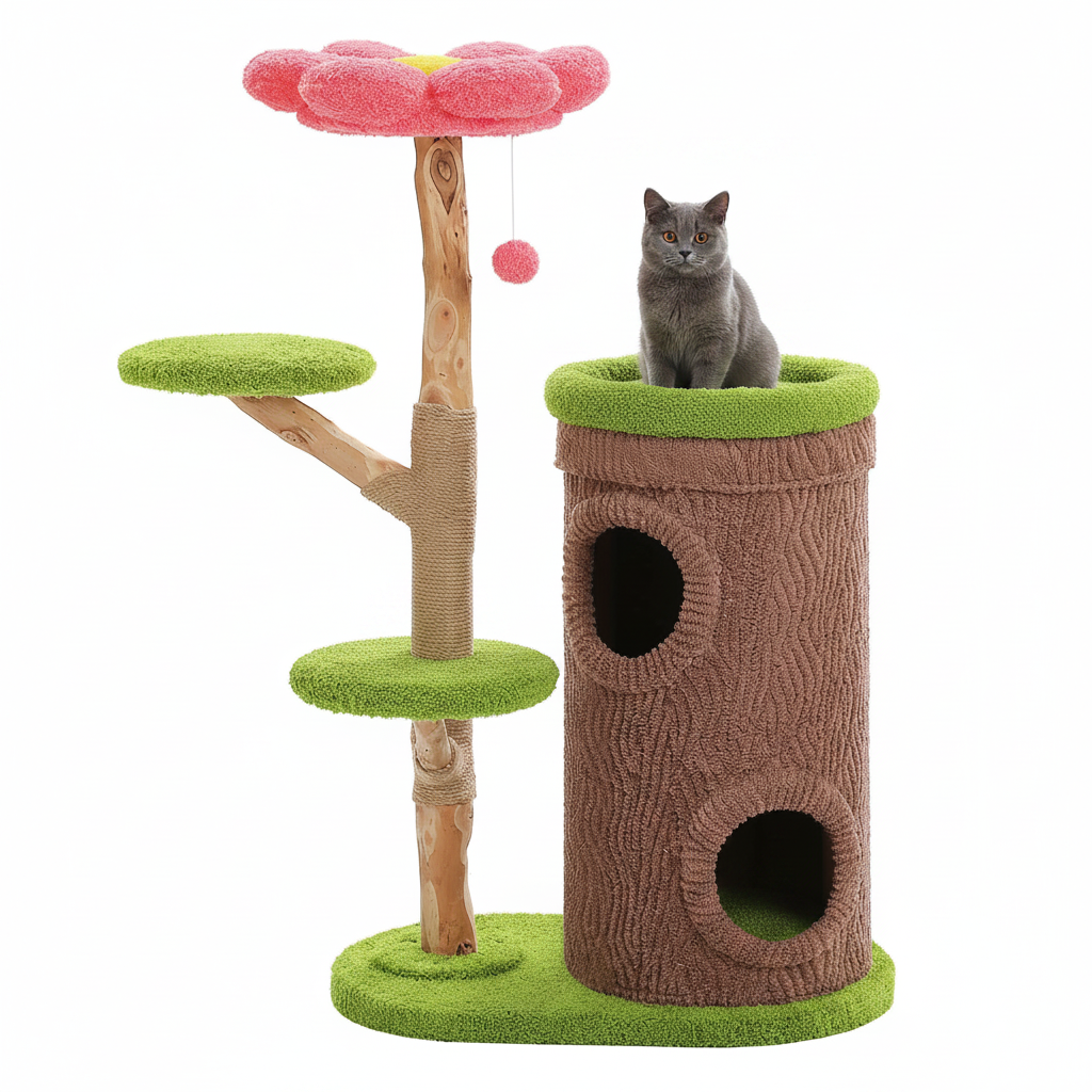 Torre Rascador para Gatos 136cm Estilo Bosque con Perca Flor