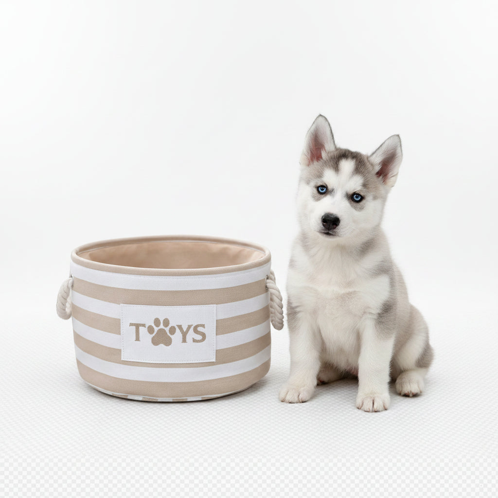 Panier rond à rayures pour jouets de chien