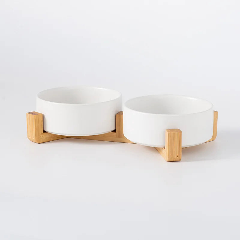 Comedero Cerámico con Soporte de Madera - Colores Básicos