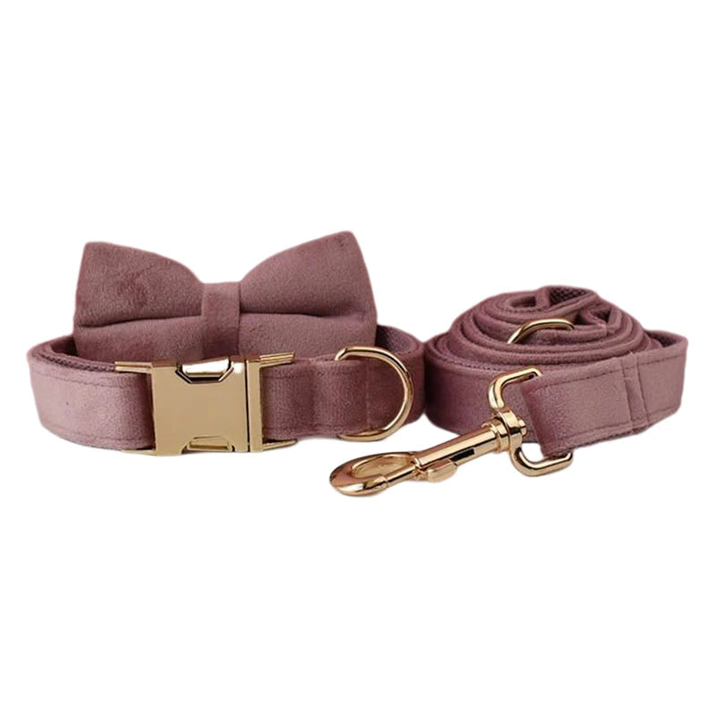 Set de Collar y Correa de Terciopelo Lila Personalizable