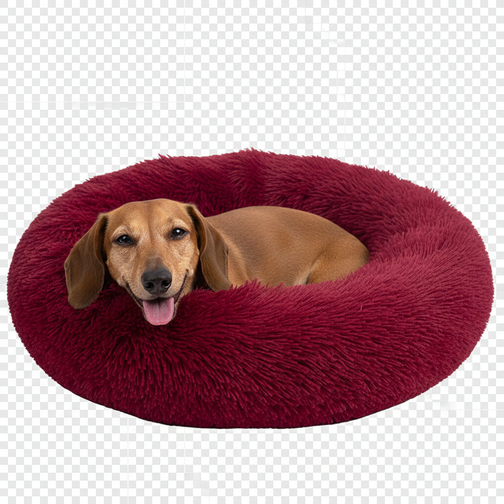 Lit Donut Orthopédique Anti-stress pour Chiens - Rouge Vin