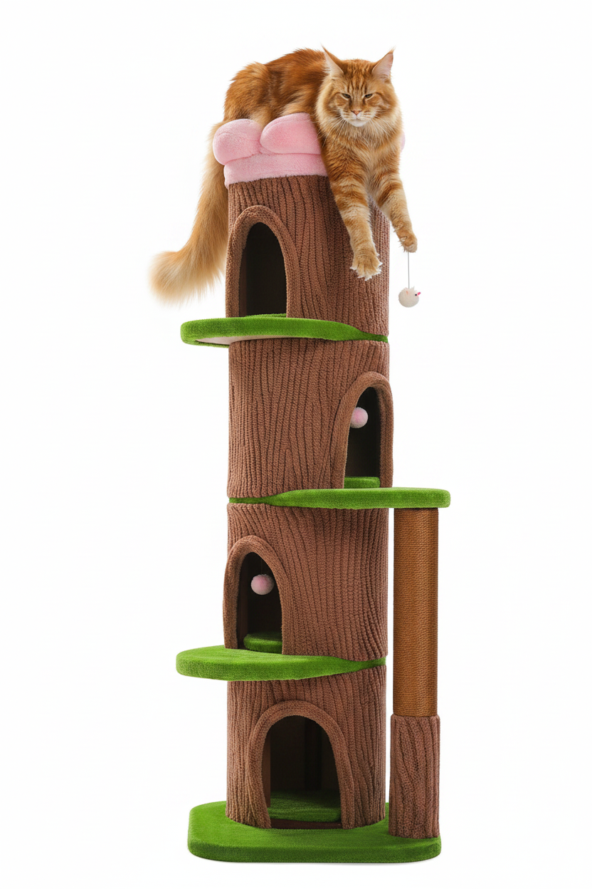 Torre Rascador para Gatos 174cm con 4 Condominios y Cama Flor
