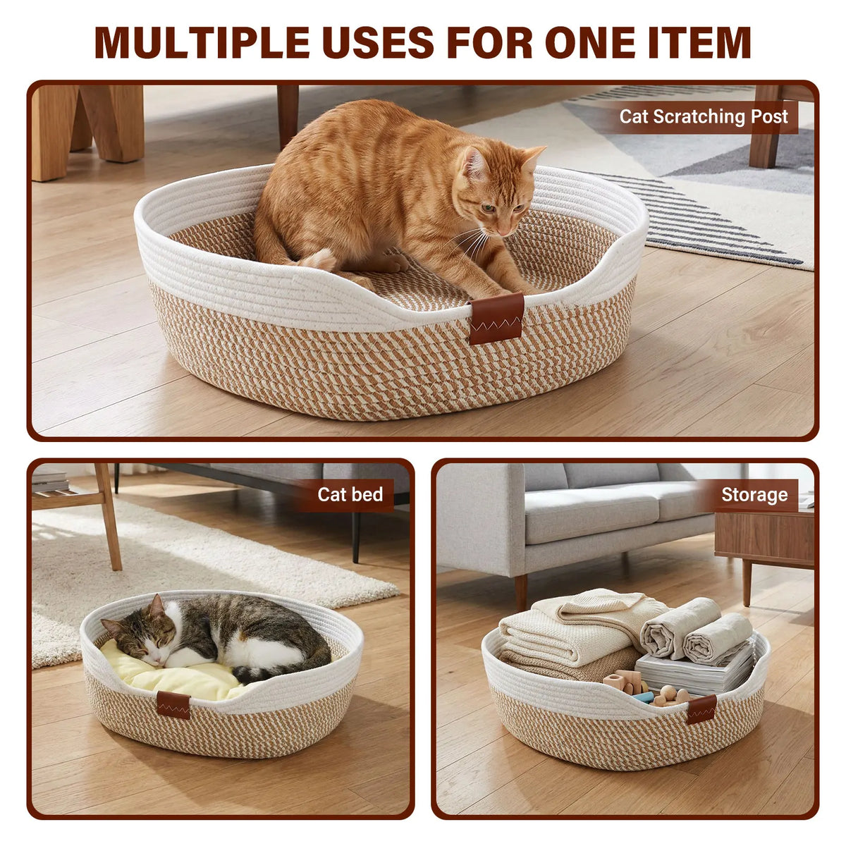 Cesta Tejida de Cuerda de Algodón para Gatos