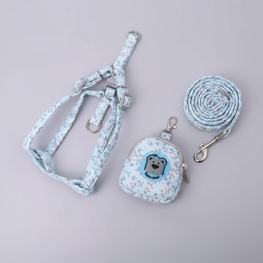 Set de Arnés Floral con Mini Mochila para Perros y Gatos