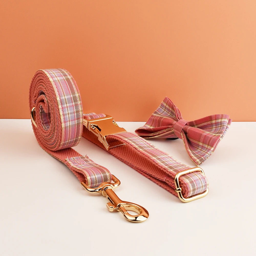 Set de Collar y Correa de Cuadros en Algodón Personalizable