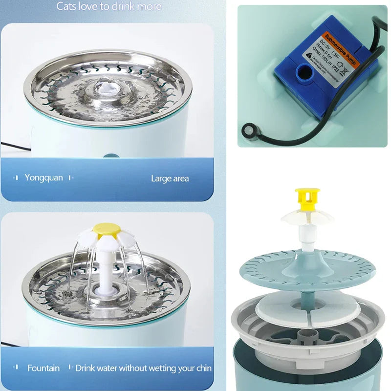 Fuente de Agua para Gatos Verde Acero Inoxidable con Filtro Continuo