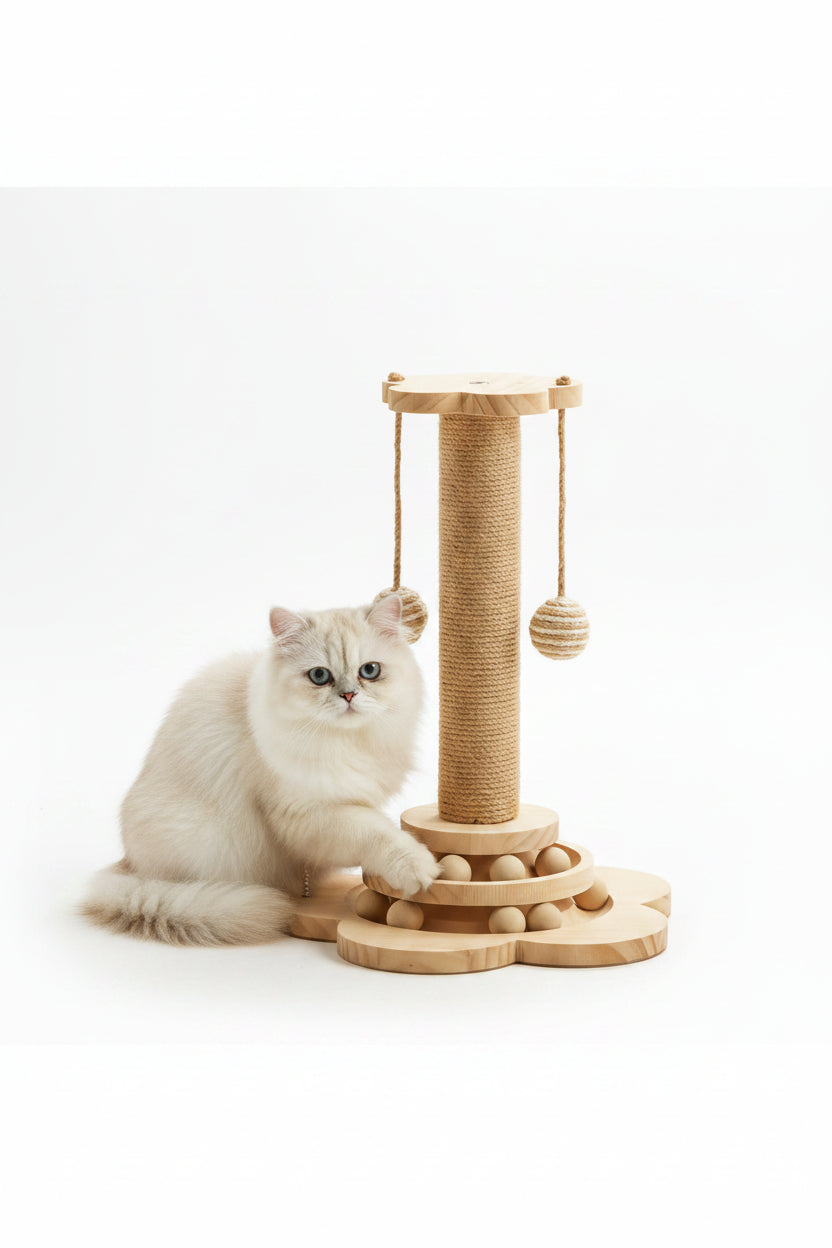Arbre à chat 4 en 1 en bois avec balle rotative