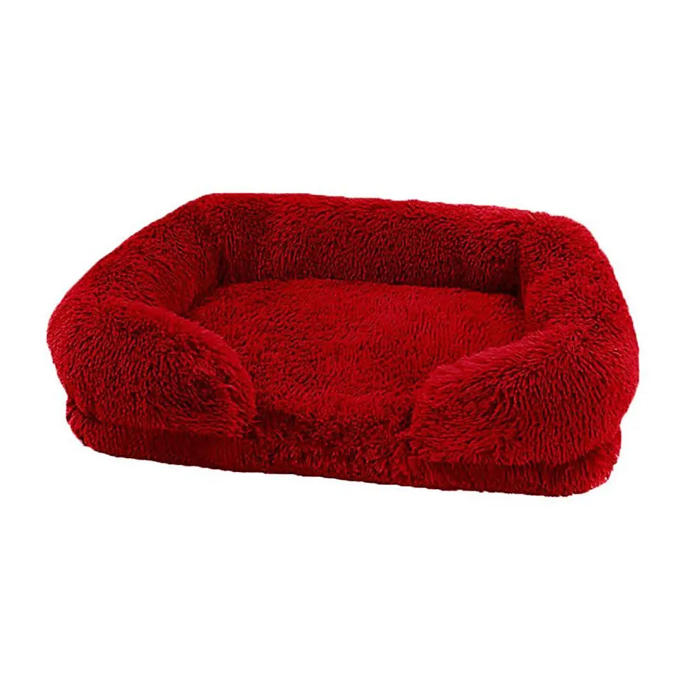 Lit canapé rectangulaire en peluche pour chiens et chats - Bordeaux