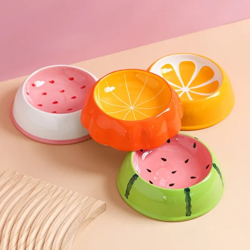 Comedero de Cerámica con Diseño de Frutas para Gatos y Perros Pequeños