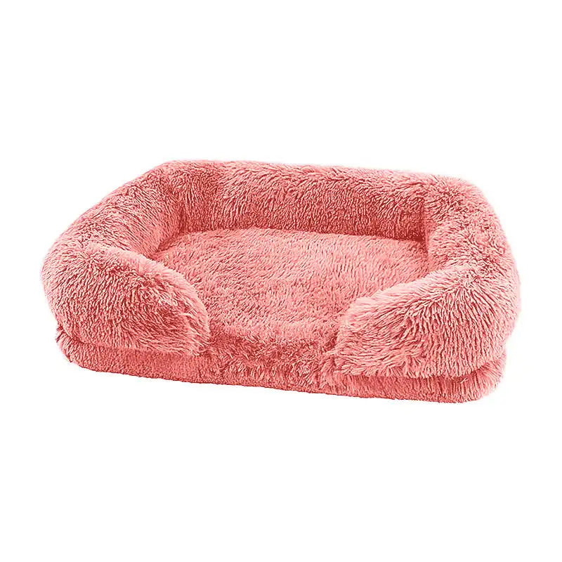 Lit Canapé Rectangulaire en Peluche pour Chiens et Chats - Rose Doux