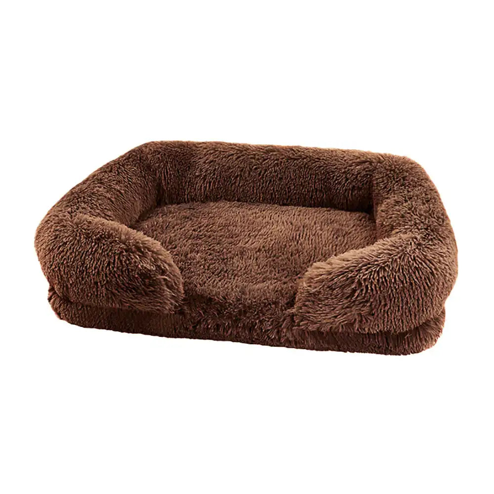 Lit canapé rectangulaire en peluche pour chiens et chats - Marron