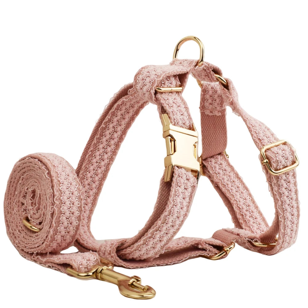 Set de Collar y Arnés de Encaje Rosa Personalizable