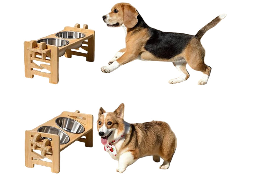 Comedero Elevado de Madera Ajustable para Perros Pequeños – Ergonómico, Plegable y Moderno