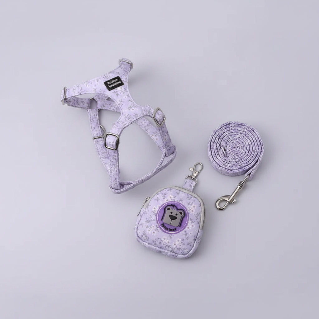 Set de Arnés Floral con Mini Mochila para Perros y Gatos