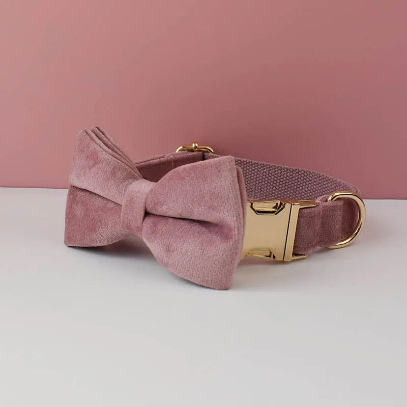 Set de Collar y Correa de Terciopelo Lila Personalizable