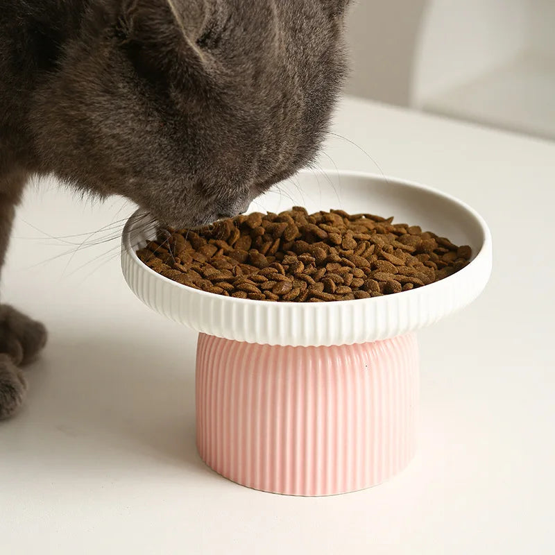 Comedero cerámico verde y blanco estampado peras para gatos y perros