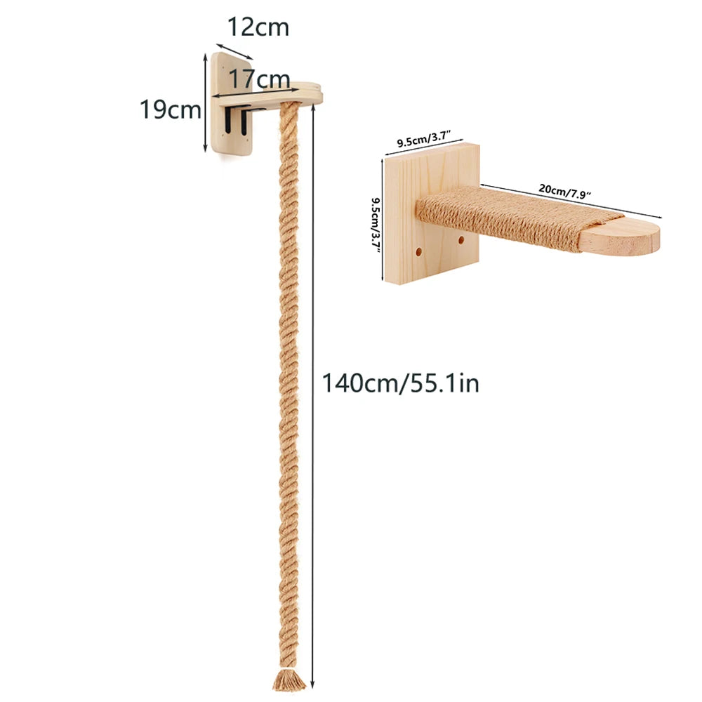 Set de Escalada para Gatos con Cuerda de 140cm y Estante - Diversión Vertical