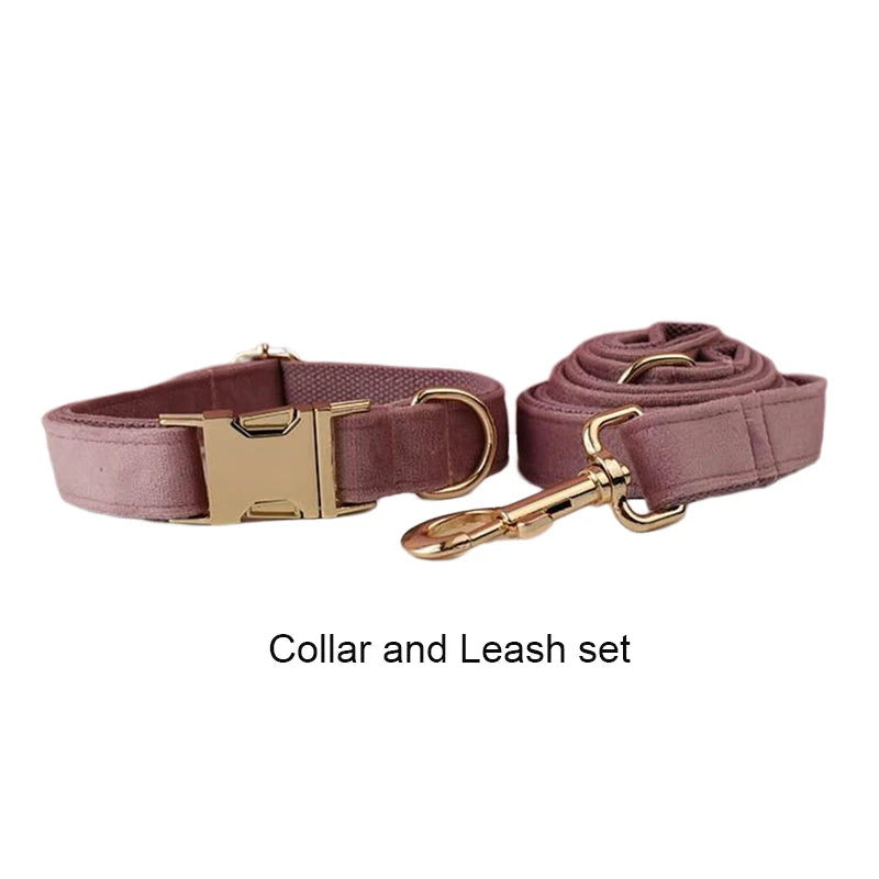 Set de Collar y Correa de Terciopelo Lila Personalizable
