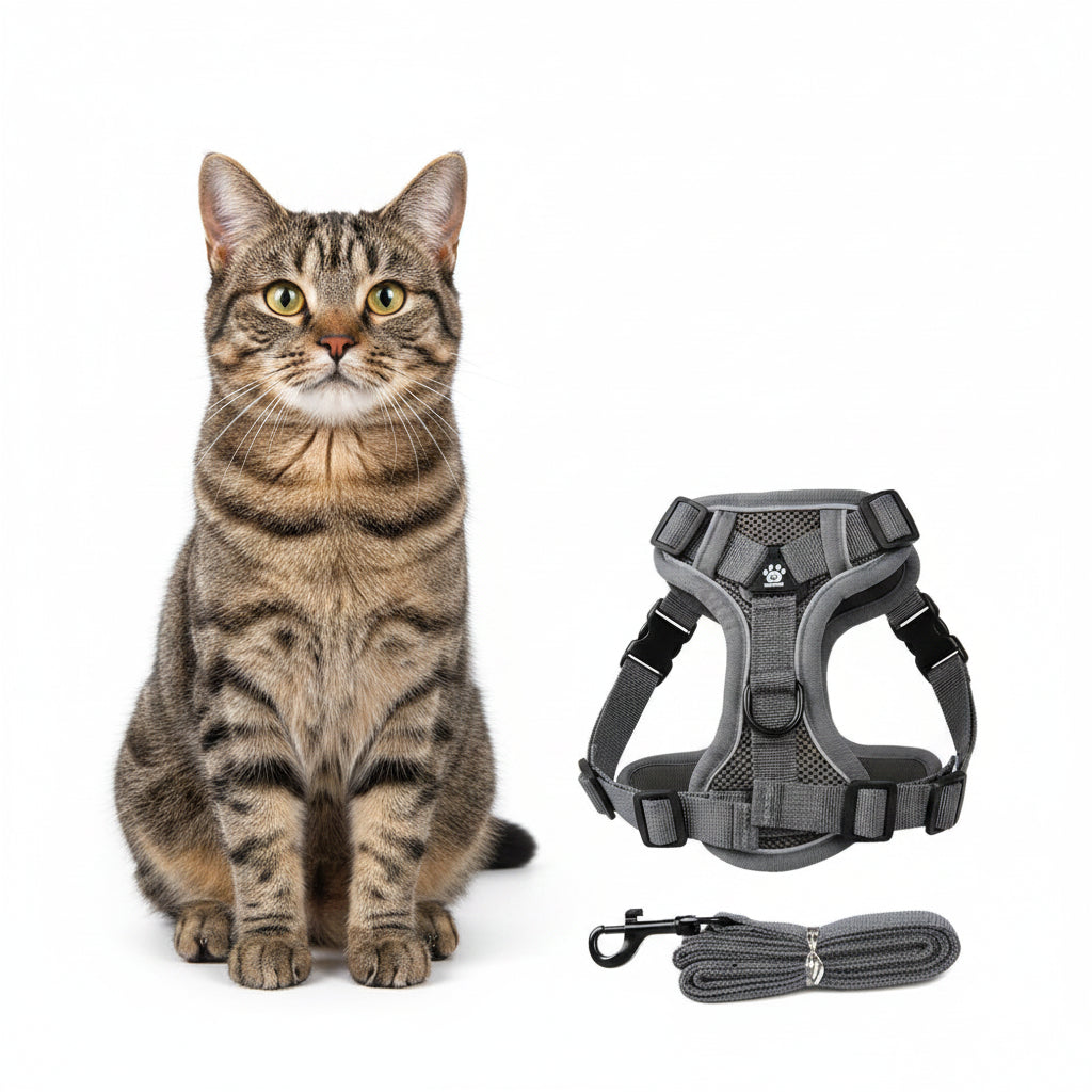Adjustable Cat & Dog Harness with Lead – Grey