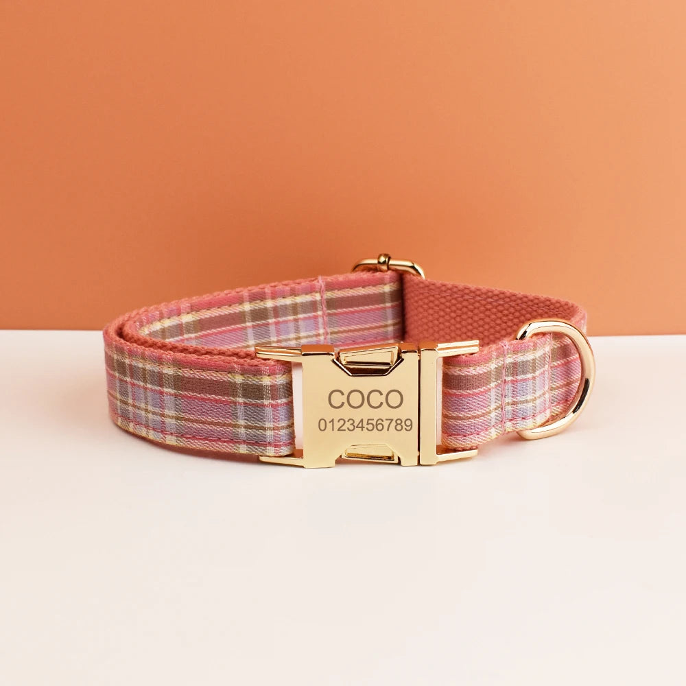Set de Collar y Correa de Cuadros en Algodón Personalizable