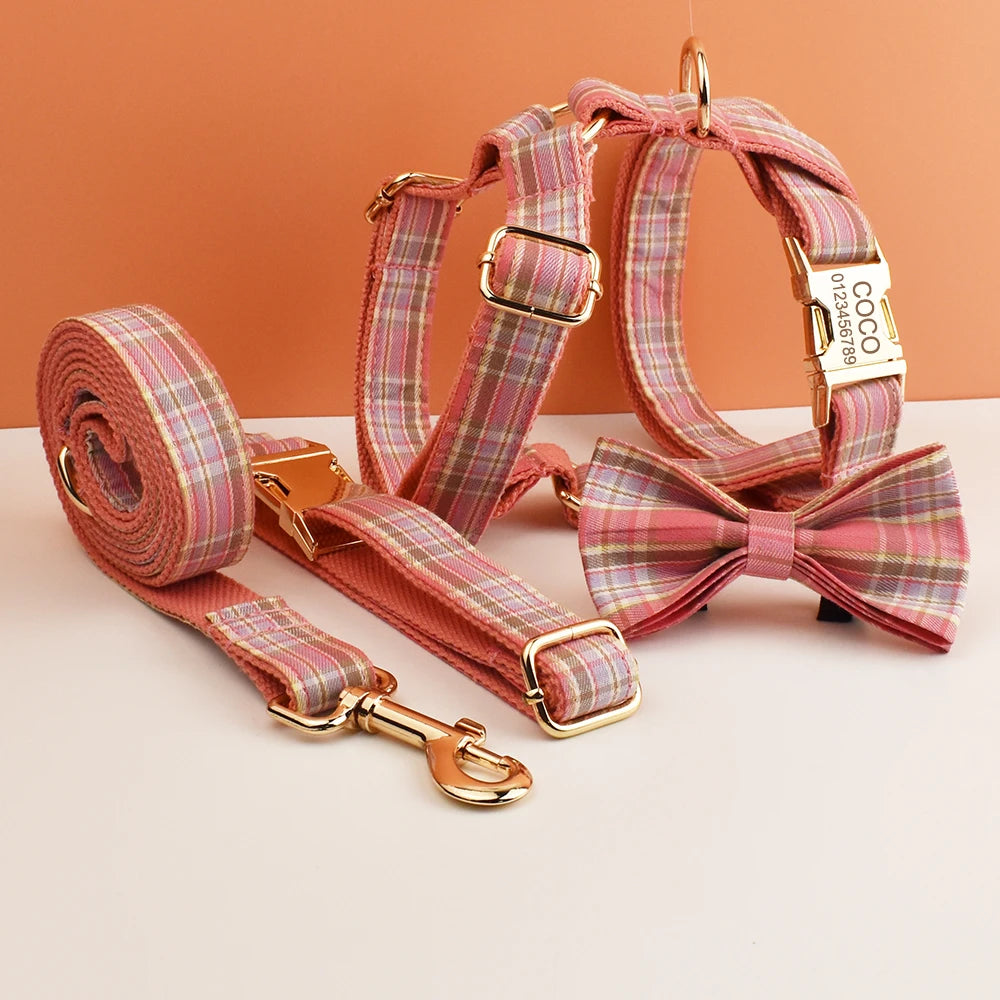 Set de Collar y Correa de Cuadros en Algodón Personalizable