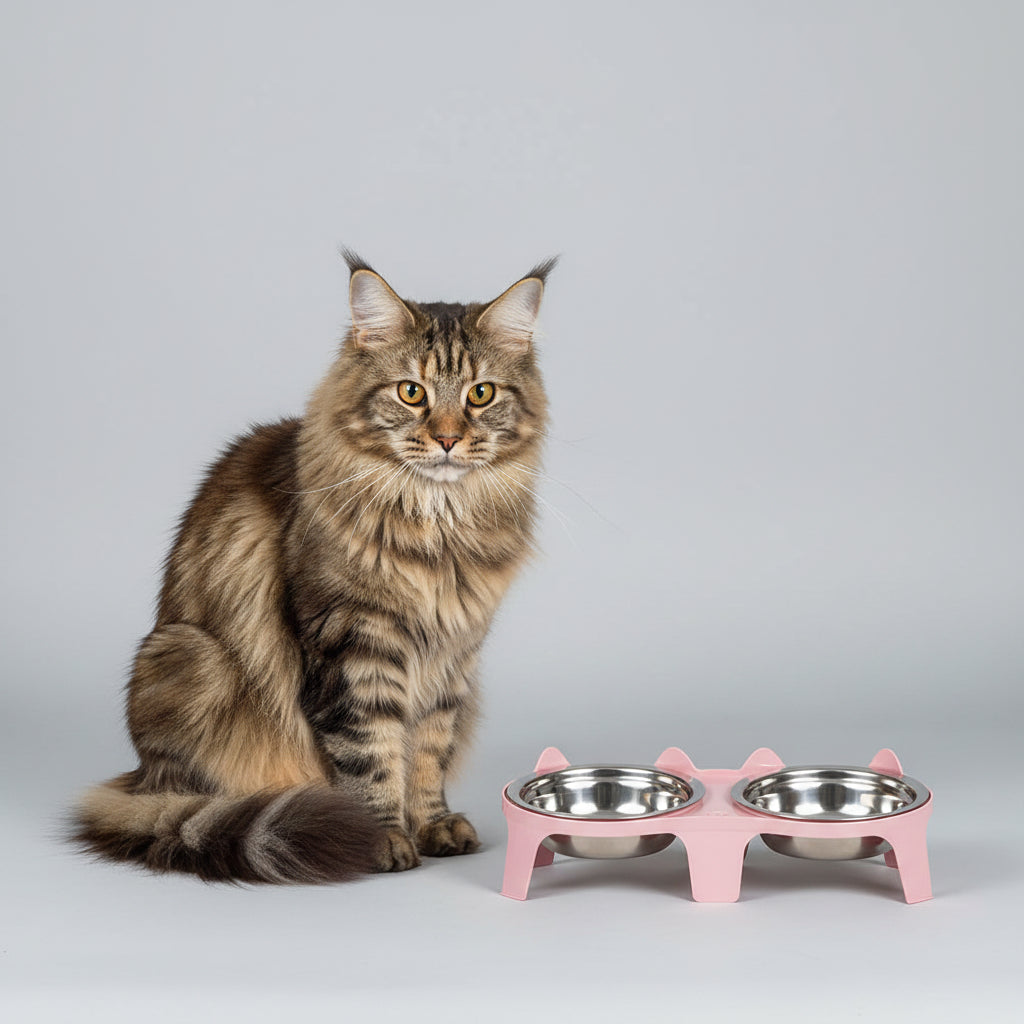 Comedero Doble de Acero Inoxidable Antivuelco para Mascotas