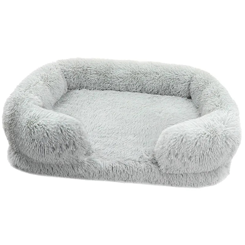 Lit Canapé Rectangulaire en Peluche pour Chiens et Chats - Gris Clair