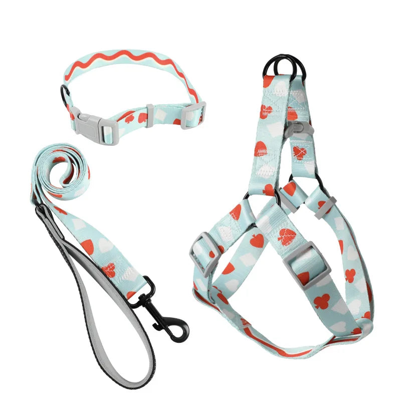Heart Print Dog Harness & Collar Set