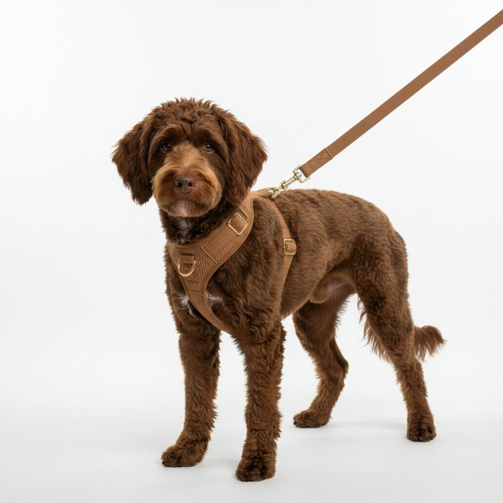 Set de Arnés y Correa de Pana Marrón  para Perros