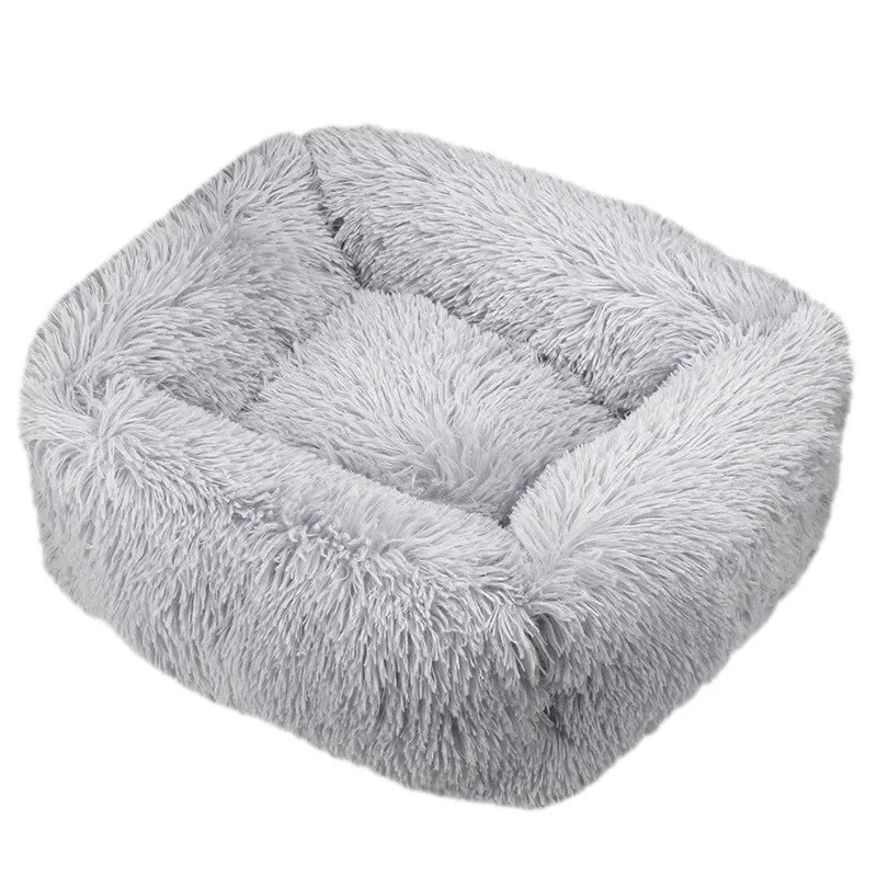 Cama para perros de peluche rectangular tipo sofá, color gris claro