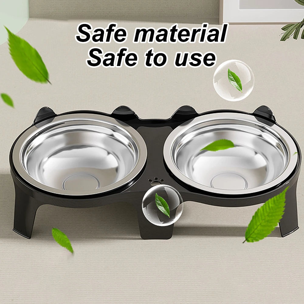 Comedero Doble de Acero Inoxidable Antivuelco para Mascotas
