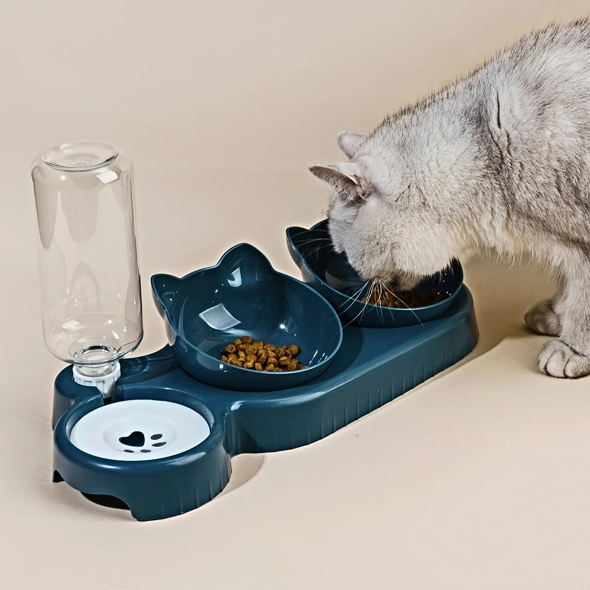 Set Comedero 3 en 1 con Bebedero de Gravedad para Gatos