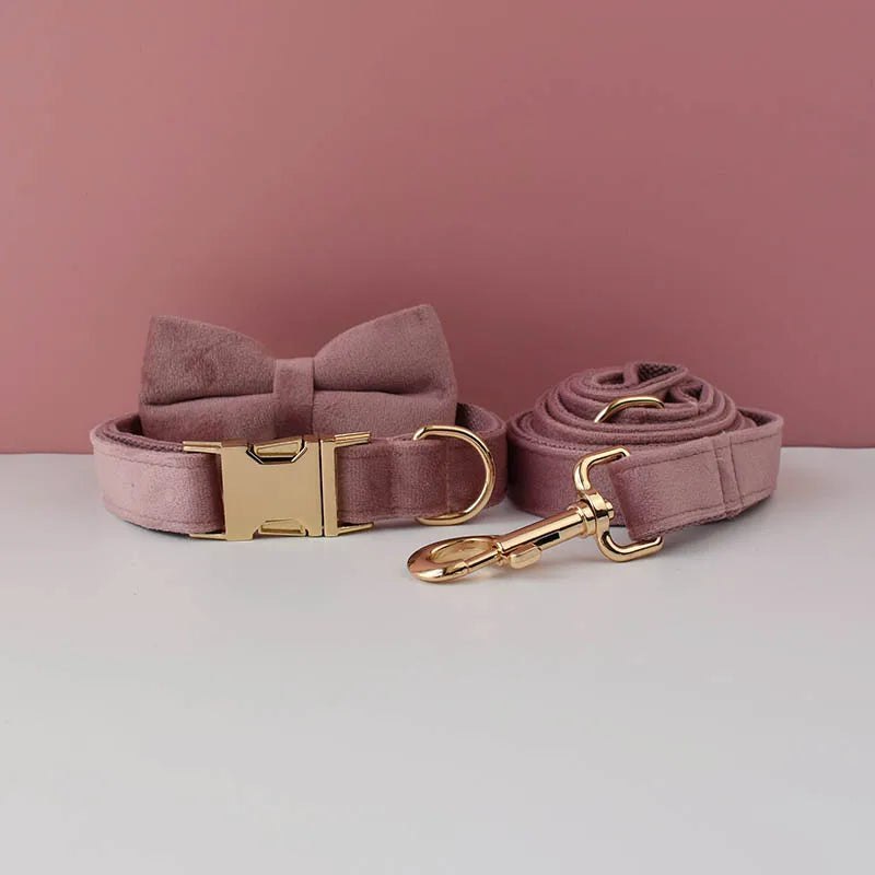 Set de Collar y Correa de Terciopelo Lila Personalizable