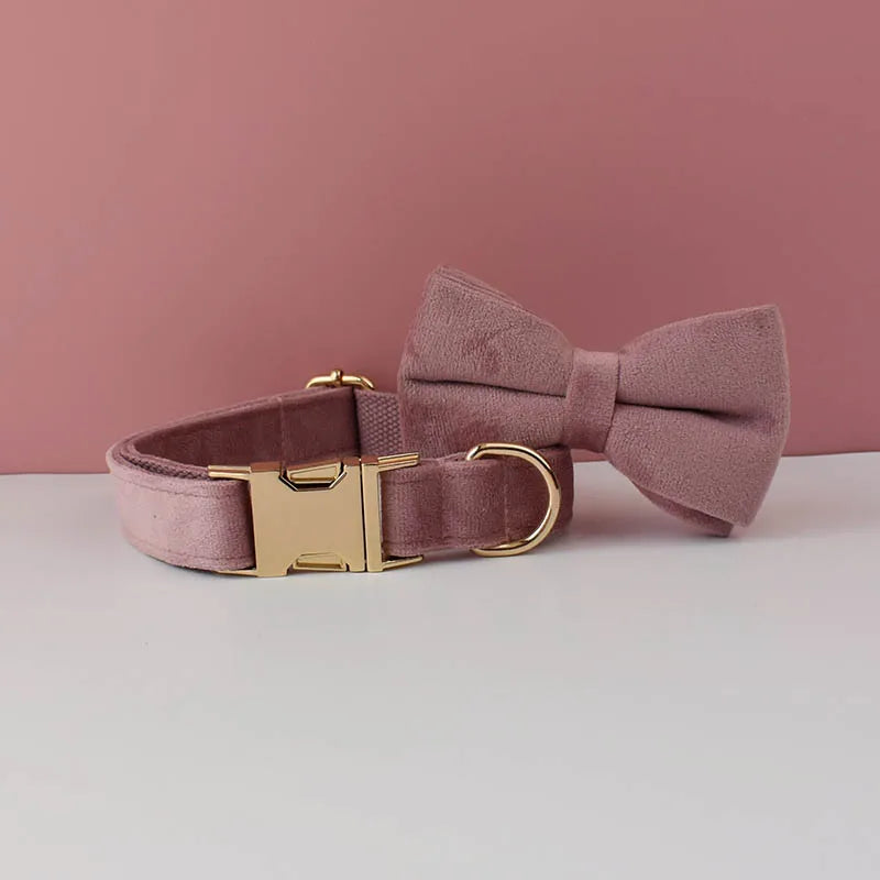 Set de Collar y Correa de Terciopelo Lila Personalizable