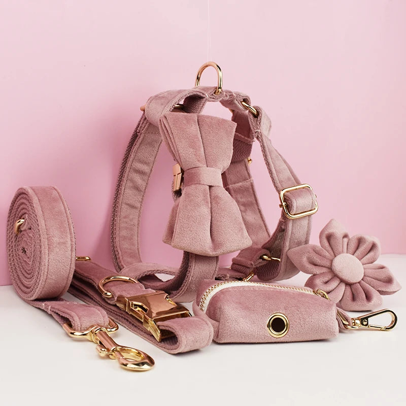 Set de Collar y Correa de Terciopelo Lila Personalizable
