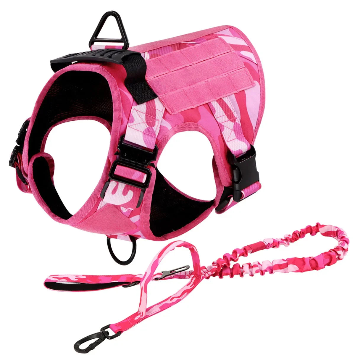 Arnés Táctico Rosa con Asa y Bolsillos para Perro