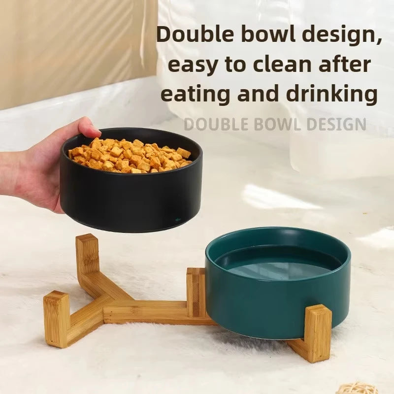 Comedero Cerámico con Soporte de Madera - Colores Básicos