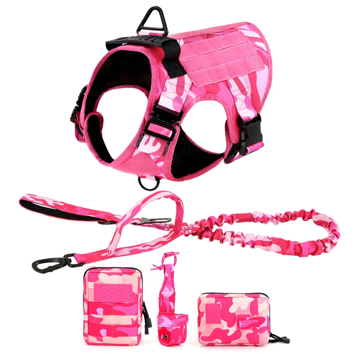 Arnés Táctico Rosa con Asa y Bolsillos para Perro