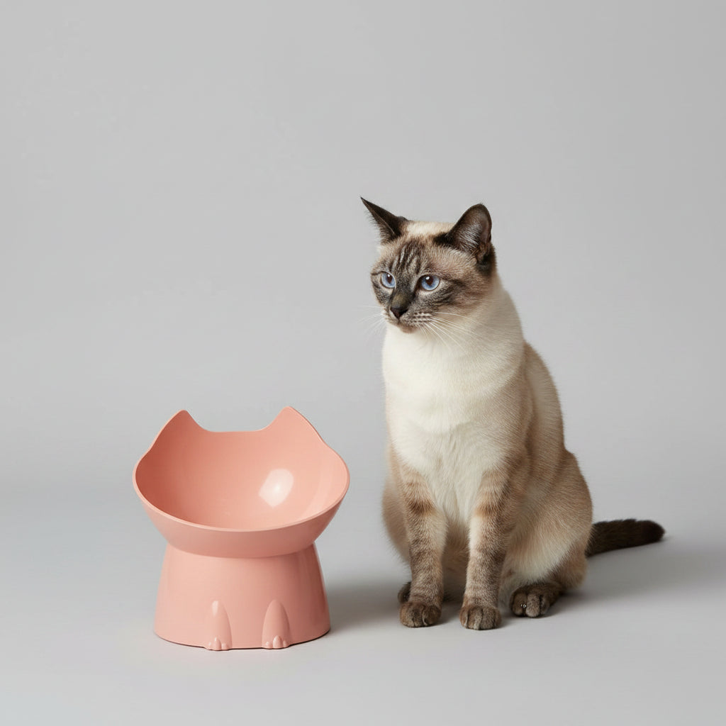 Comedero Elevado para Gatos Antivuelco – Protector del Cuello