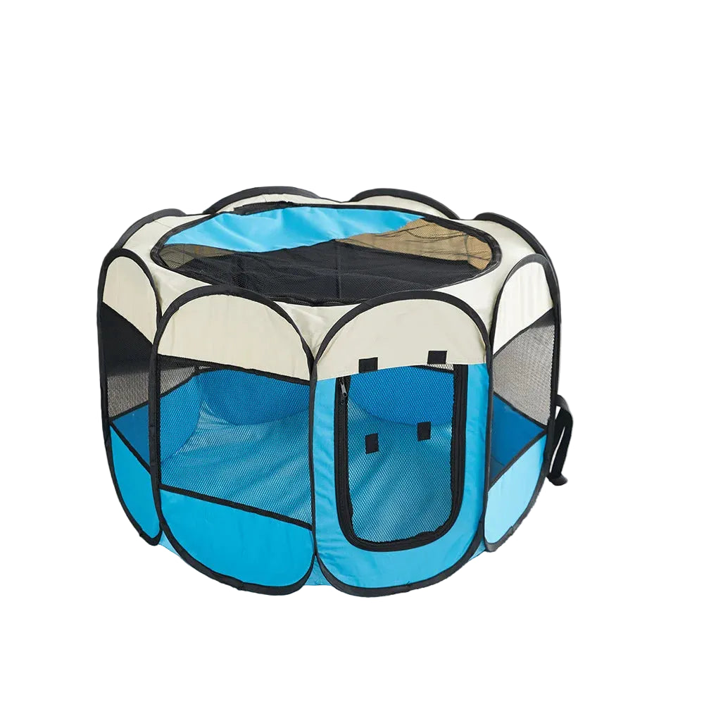 Parque de Juegos Plegable y Casita Azul para Mascotas
