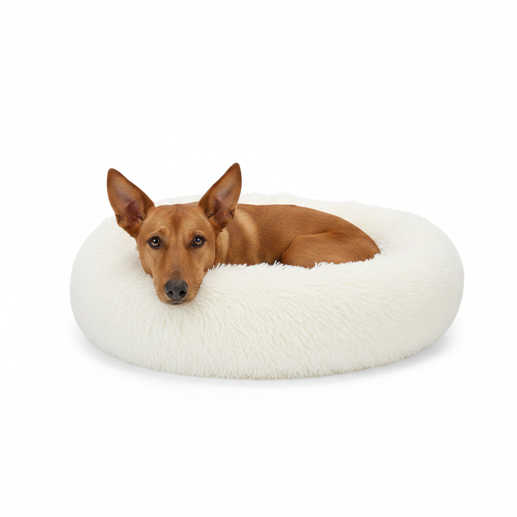 Cama Donut Suave y Acogedora para Perros y Gatos Blanca